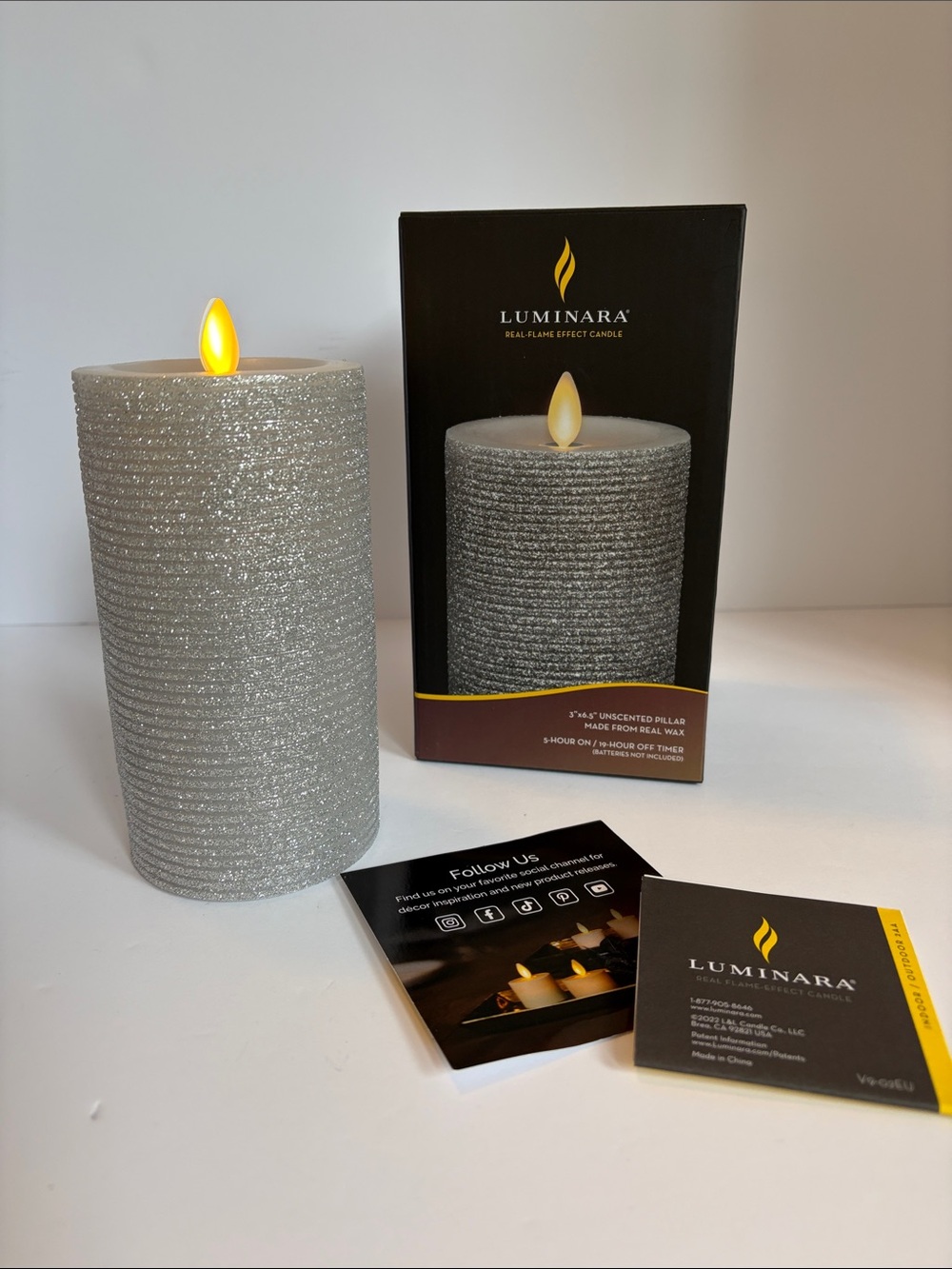 LUMINARA Silver Glitter Flameless Pillar (Large)